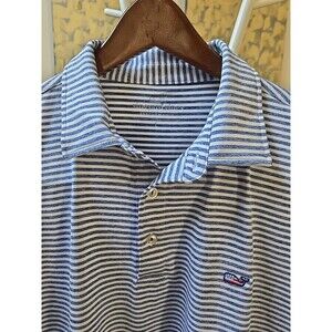 Vineyard Vines Performance Striped USA Red White Blue Logo Golf Polo Shirt Large